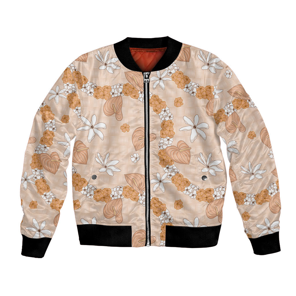 Hawaii Anthurium Tiare Pikake Lei Bomber Jacket Alani Lauhala Art Pattern