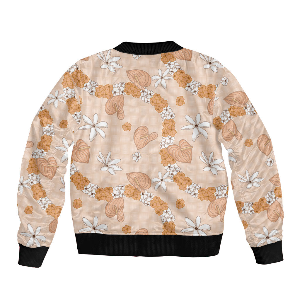 Hawaii Anthurium Tiare Pikake Lei Bomber Jacket Alani Lauhala Art Pattern
