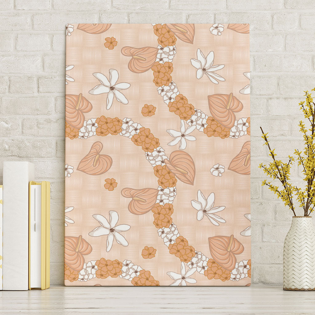 Hawaii Anthurium Tiare Pikake Lei Canvas Wall Art Alani Lauhala Art Pattern