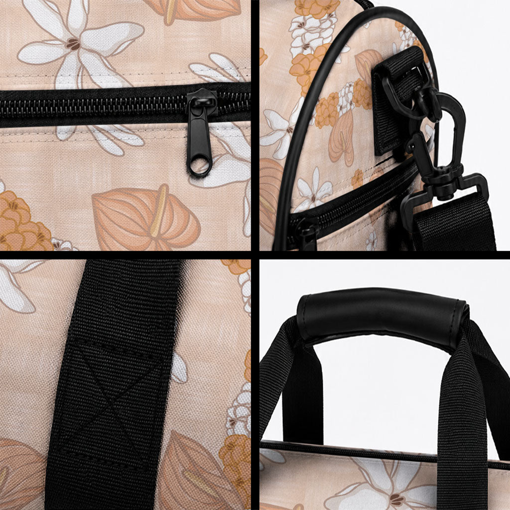 Hawaii Anthurium Tiare Pikake Lei Duffle Bag Alani Lauhala Art Pattern