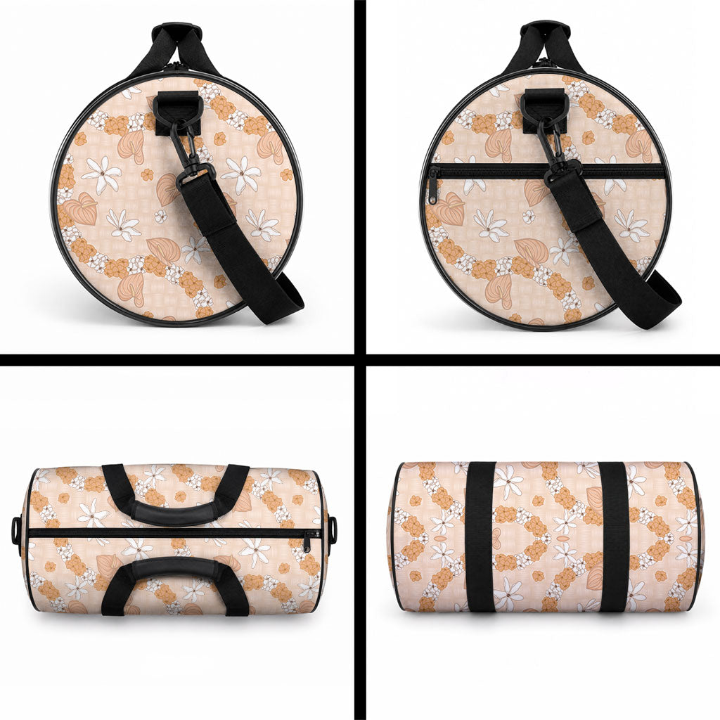 Hawaii Anthurium Tiare Pikake Lei Duffle Bag Alani Lauhala Art Pattern