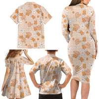 Hawaii Anthurium Tiare Pikake Lei Family Matching Long Sleeve Bodycon Dress and Hawaiian Shirt Alani Lauhala Art Pattern