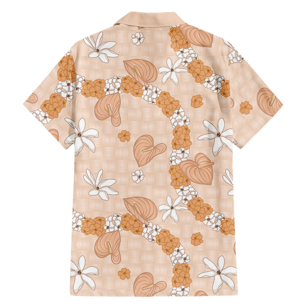 Hawaii Anthurium Tiare Pikake Lei Family Matching Off Shoulder Short Dress and Hawaiian Shirt Alani Lauhala Art Pattern