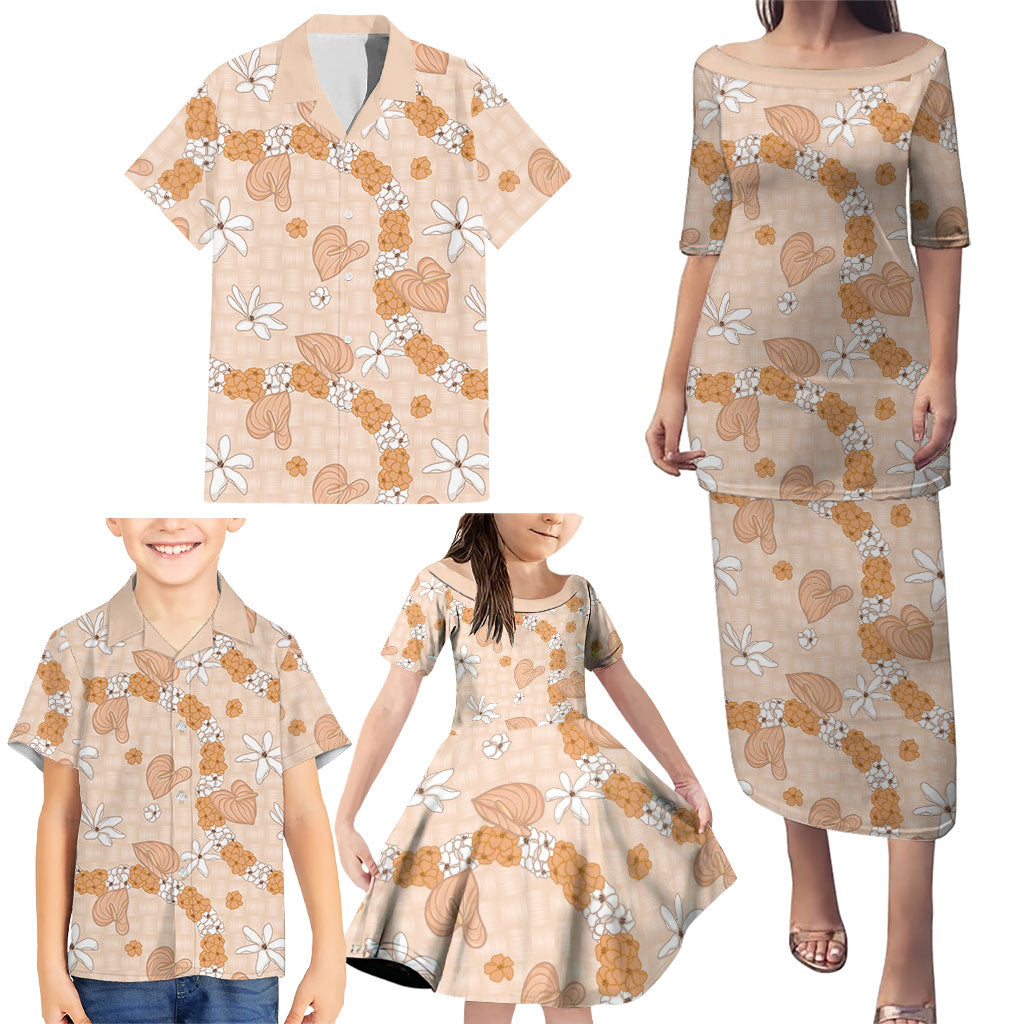 Hawaii Anthurium Tiare Pikake Lei Family Matching Puletasi and Hawaiian Shirt Alani Lauhala Art Pattern LT01 - Polynesian Pride