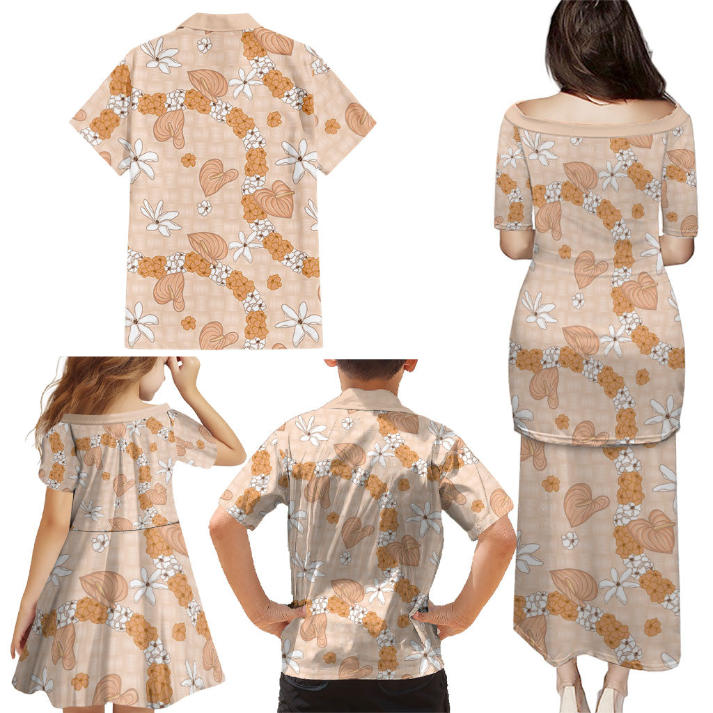 Hawaii Anthurium Tiare Pikake Lei Family Matching Puletasi and Hawaiian Shirt Alani Lauhala Art Pattern LT01 - Polynesian Pride