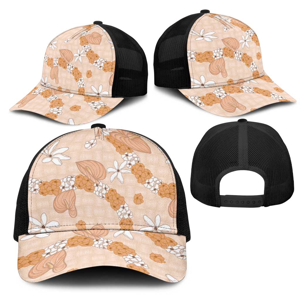 Hawaii Anthurium Tiare Pikake Lei Mesh Trucker Cap Alani Lauhala Art Pattern LT01 - Polynesian Pride