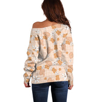 Hawaii Anthurium Tiare Pikake Lei Off Shoulder Sweater Alani Lauhala Art Pattern LT01 - Polynesian Pride