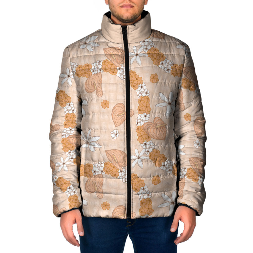 Hawaii Anthurium Tiare Pikake Lei Padded Jacket Alani Lauhala Art Pattern