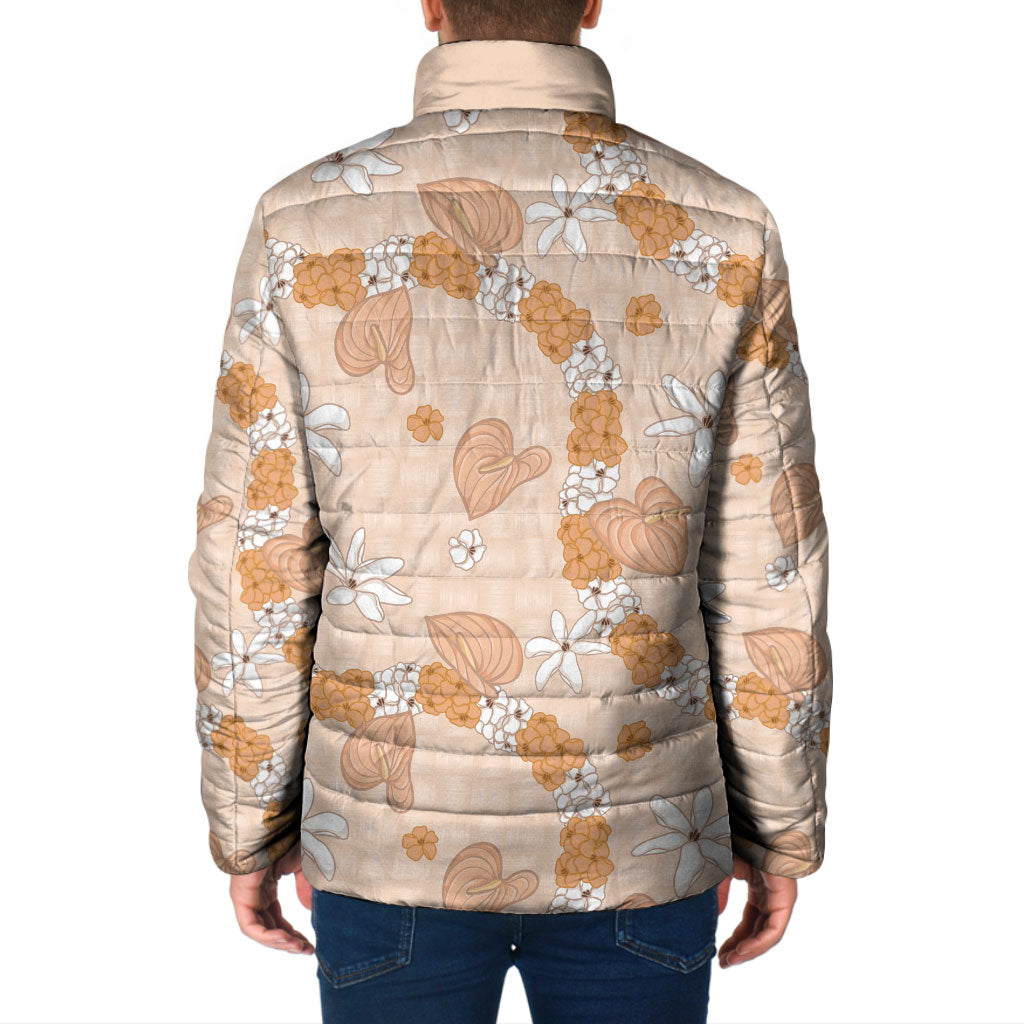Hawaii Anthurium Tiare Pikake Lei Padded Jacket Alani Lauhala Art Pattern