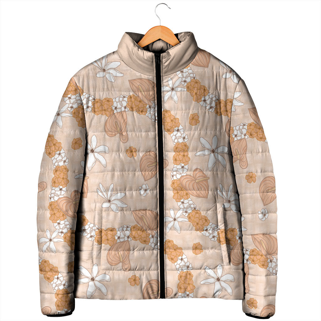 Hawaii Anthurium Tiare Pikake Lei Padded Jacket Alani Lauhala Art Pattern