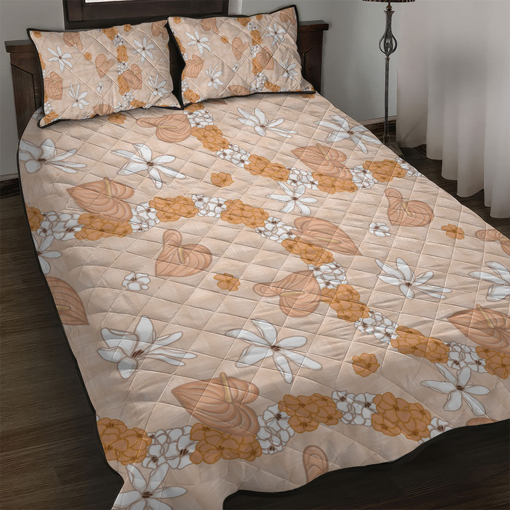 Hawaii Anthurium Tiare Pikake Lei Quilt Bed Set Alani Lauhala Art Pattern