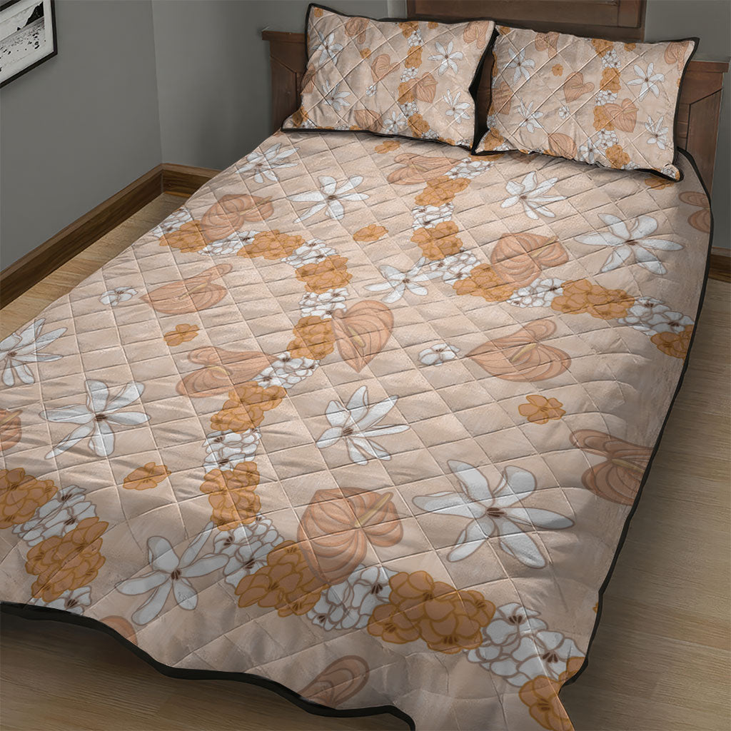 Hawaii Anthurium Tiare Pikake Lei Quilt Bed Set Alani Lauhala Art Pattern