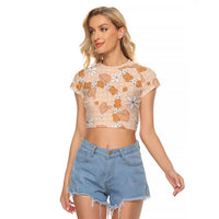 Hawaii Anthurium Tiare Pikake Lei Raglan Cropped T Shirt Alani Lauhala Art Pattern LT01 Female Orange - Polynesian Pride