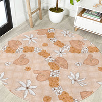 Hawaii Anthurium Tiare Pikake Lei Round Carpet Alani Lauhala Art Pattern