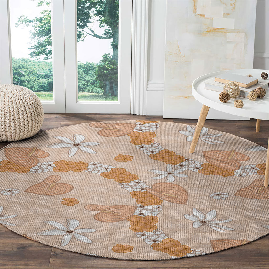 Hawaii Anthurium Tiare Pikake Lei Round Carpet Alani Lauhala Art Pattern
