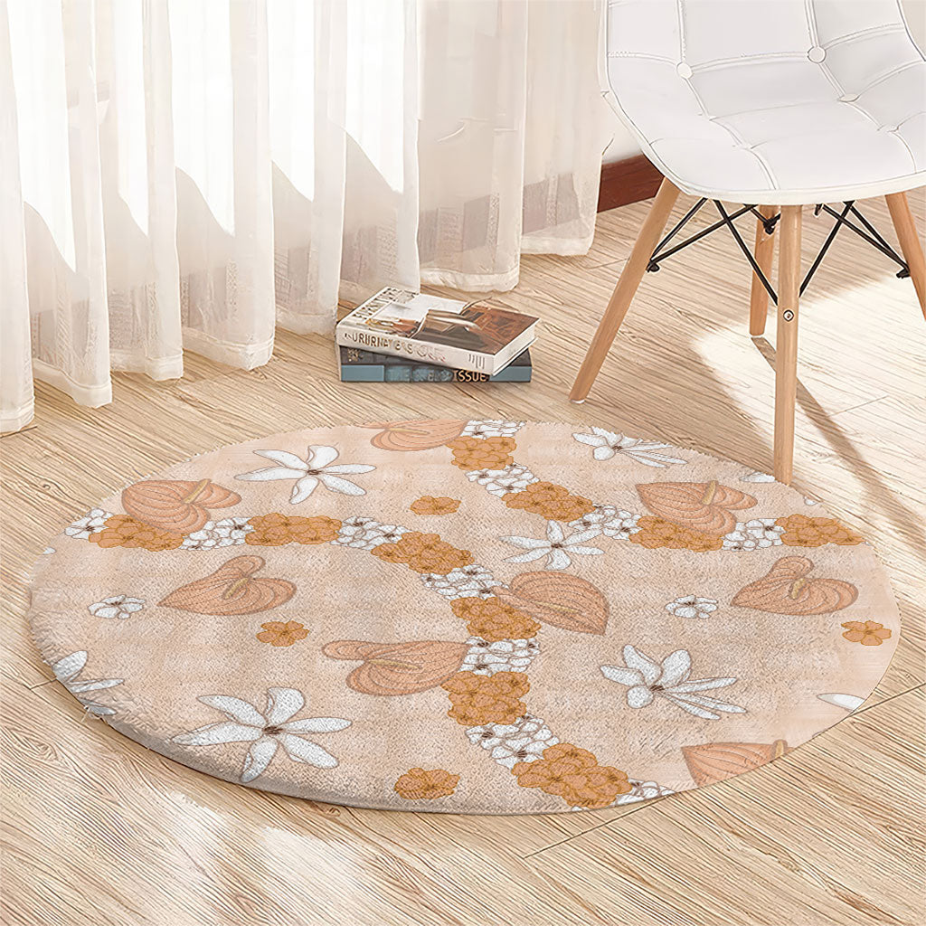 Hawaii Anthurium Tiare Pikake Lei Round Carpet Alani Lauhala Art Pattern
