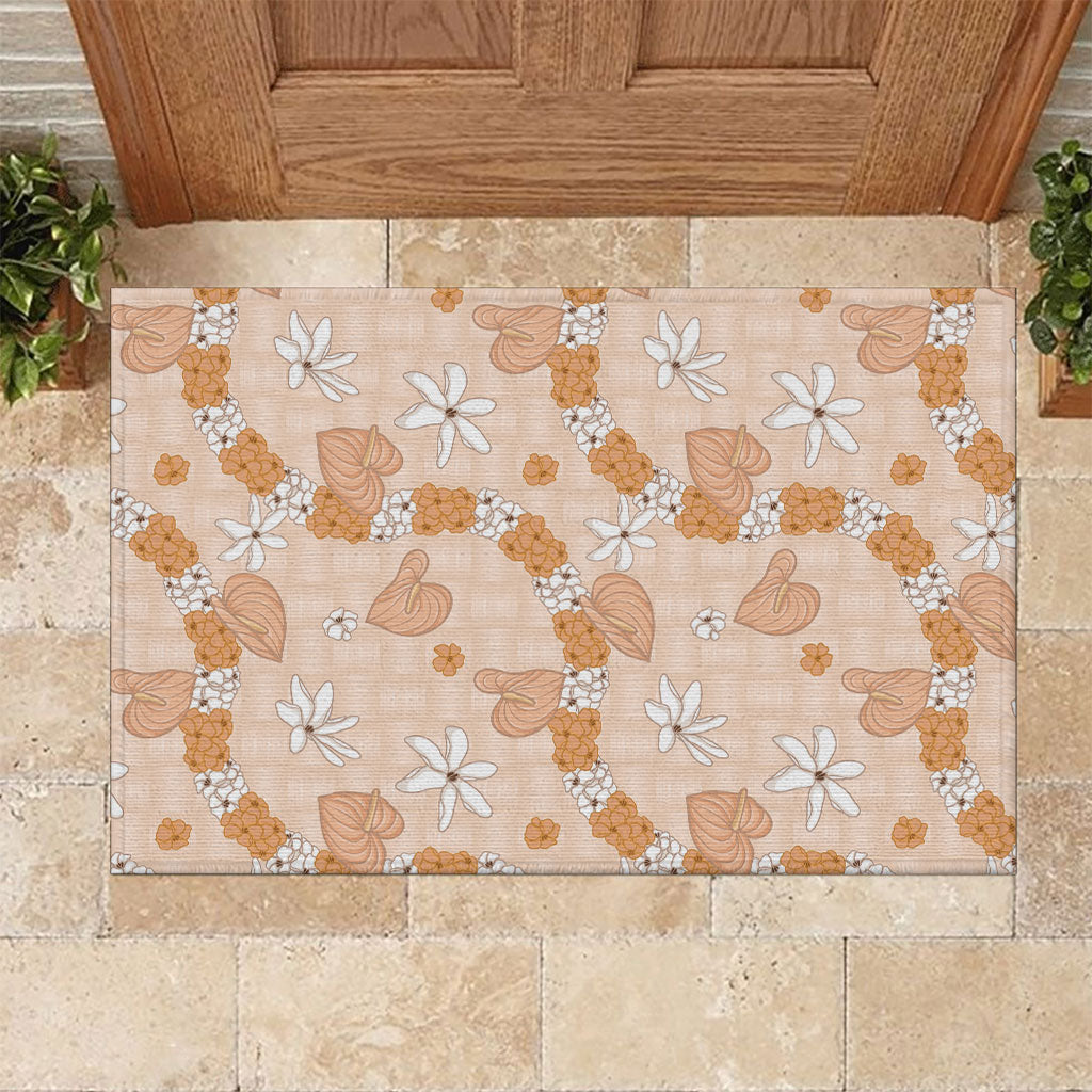 Hawaii Anthurium Tiare Pikake Lei Rubber Doormat Alani Lauhala Art Pattern