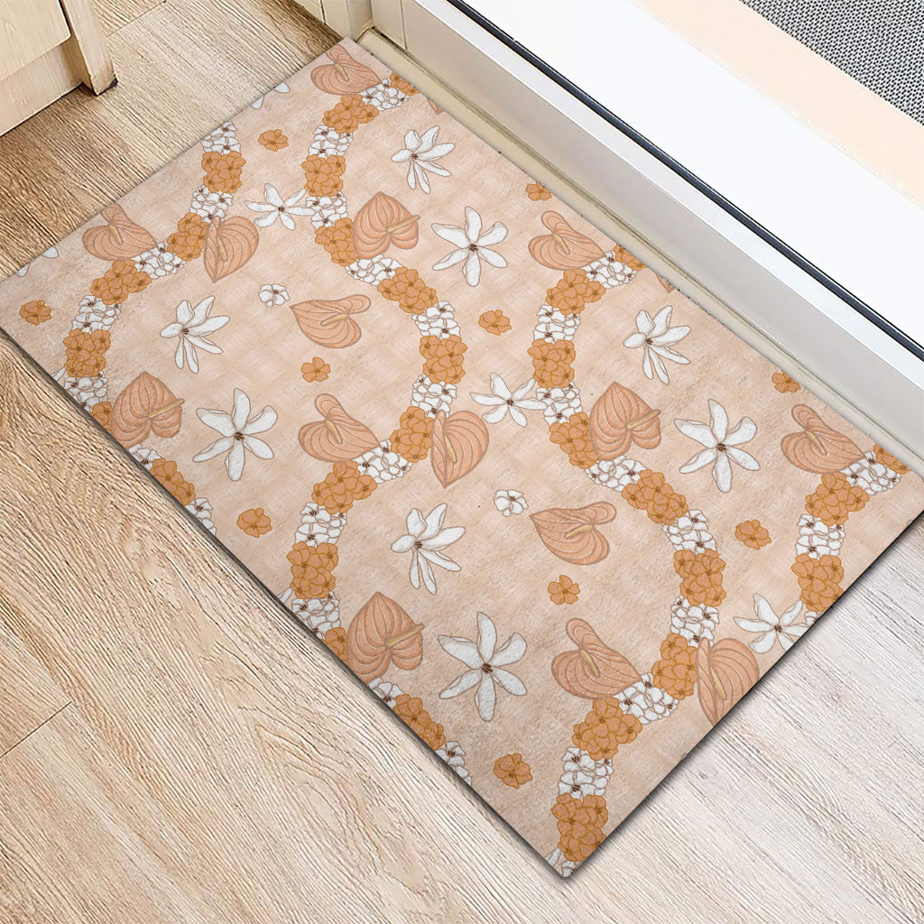Hawaii Anthurium Tiare Pikake Lei Rubber Doormat Alani Lauhala Art Pattern