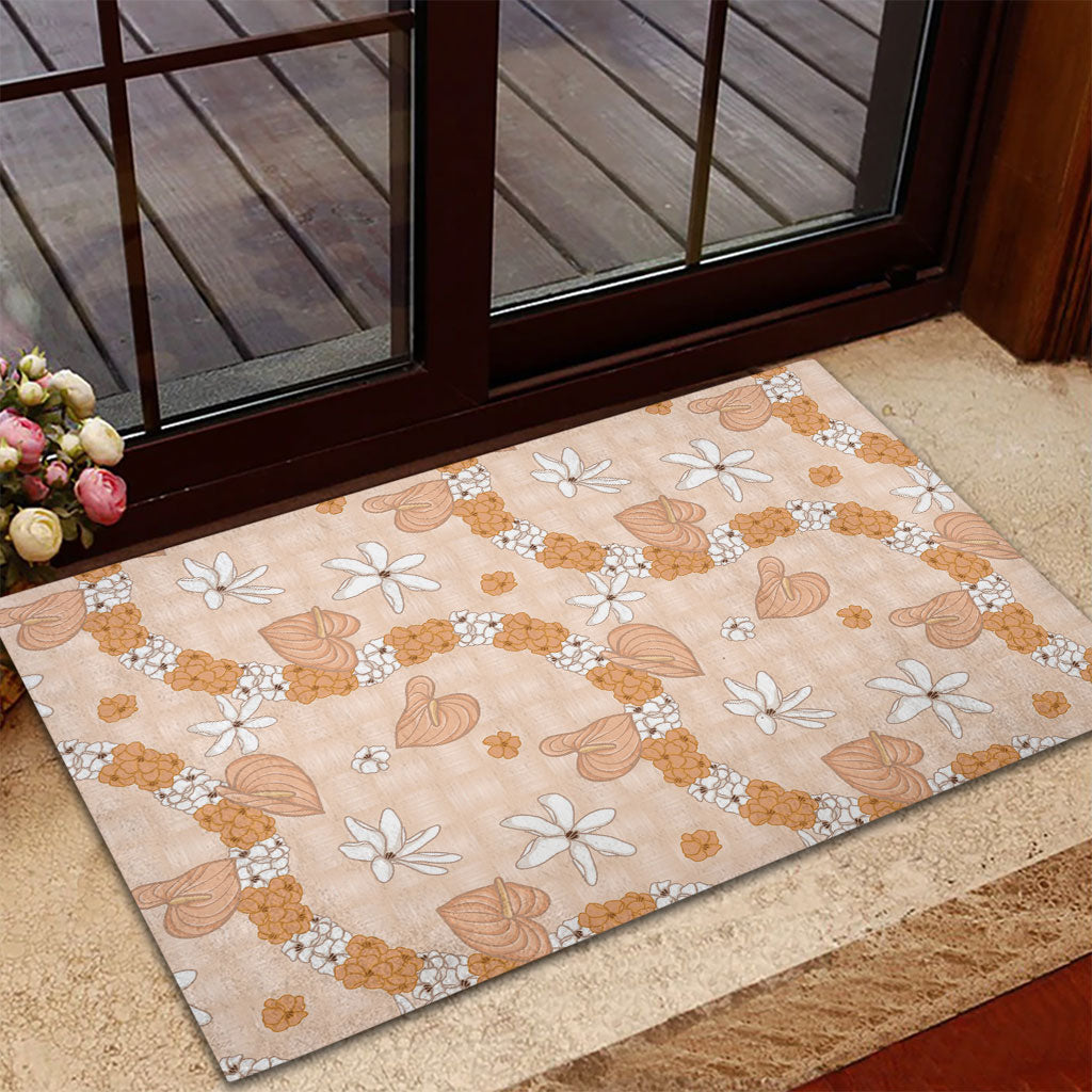 Hawaii Anthurium Tiare Pikake Lei Rubber Doormat Alani Lauhala Art Pattern