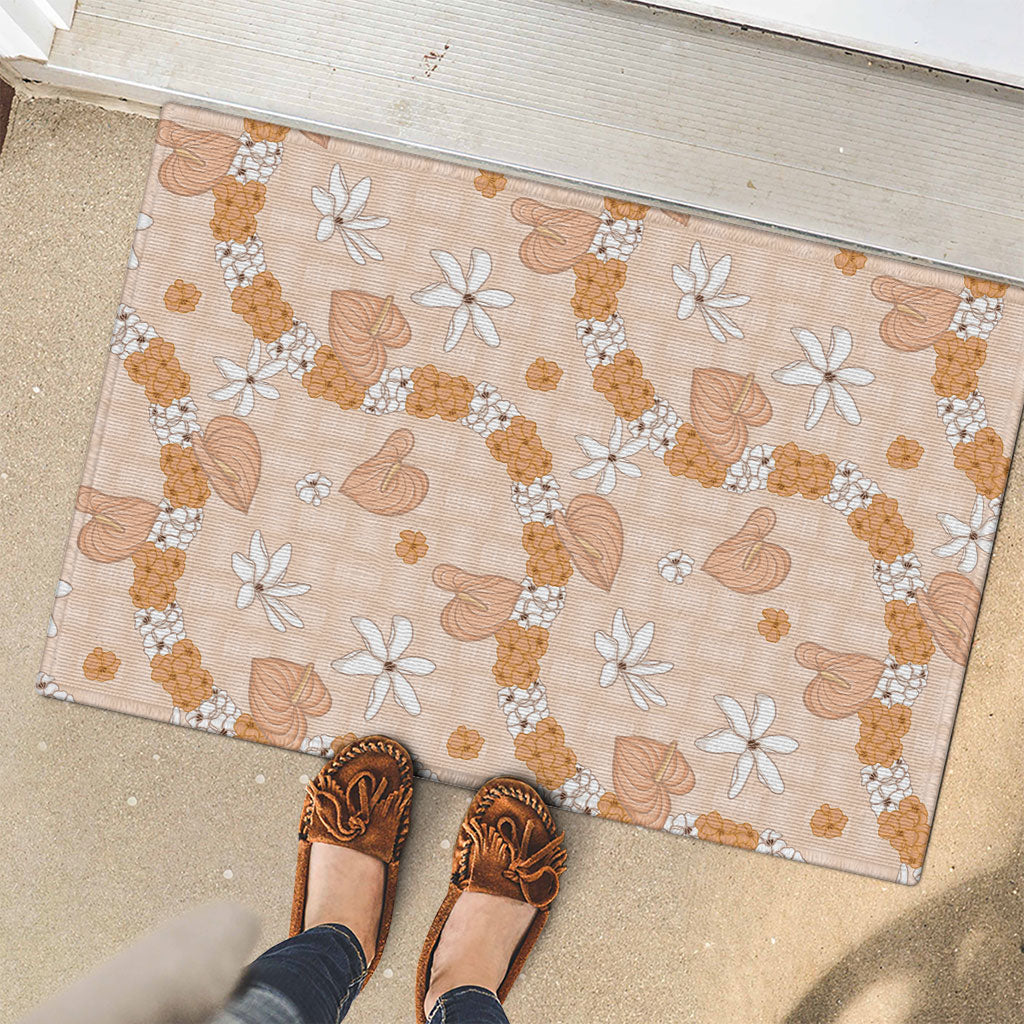 Hawaii Anthurium Tiare Pikake Lei Rubber Doormat Alani Lauhala Art Pattern