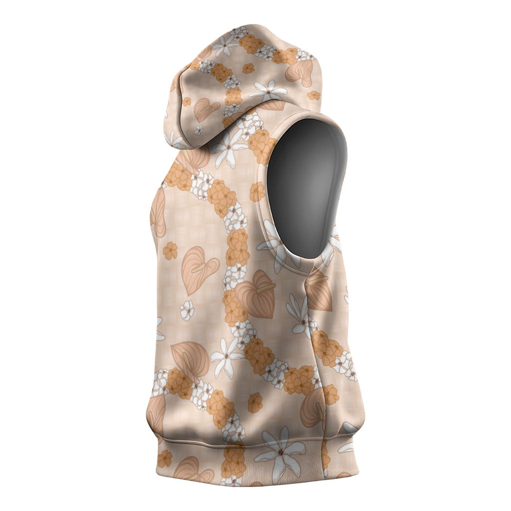 Hawaii Anthurium Tiare Pikake Lei Sleeveless Hoodie Alani Lauhala Art Pattern