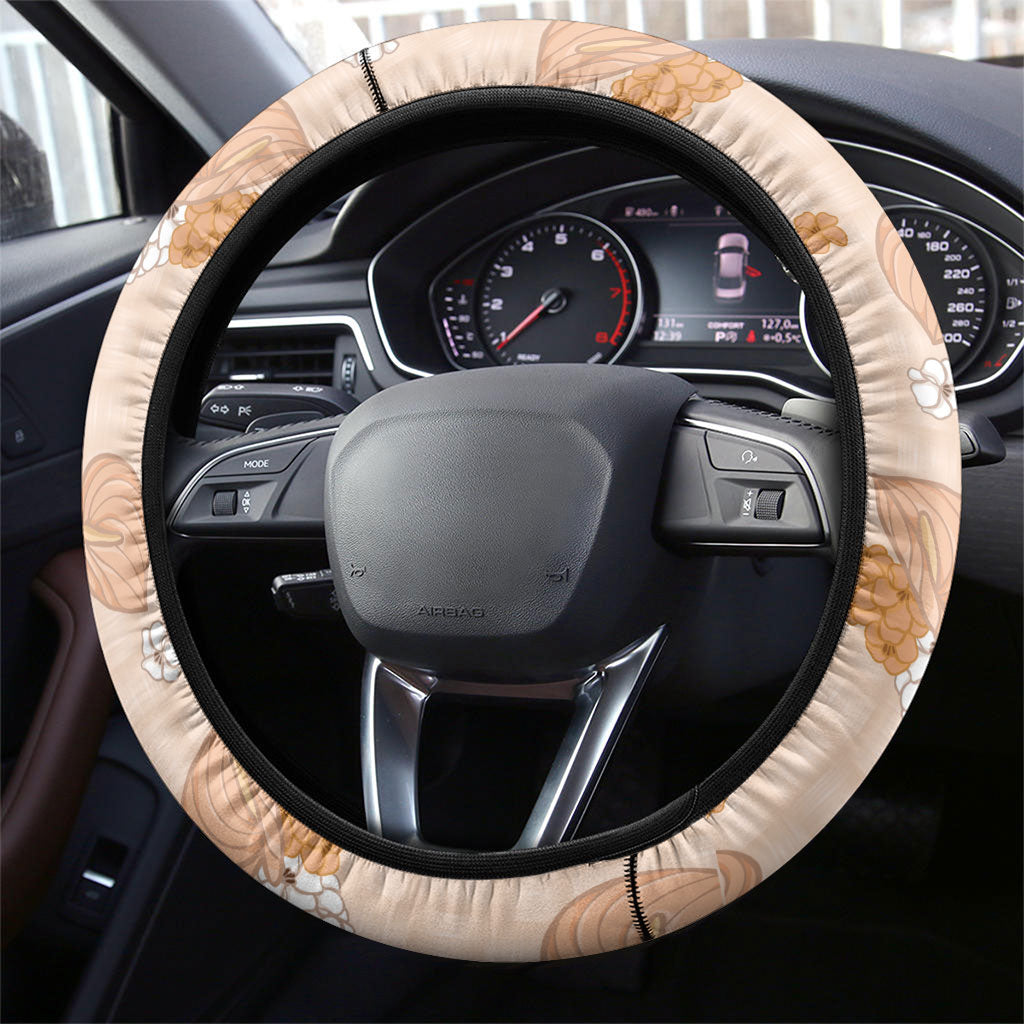 Hawaii Anthurium Tiare Pikake Lei Steering Wheel Cover Alani Lauhala Art Pattern LT01 - Polynesian Pride