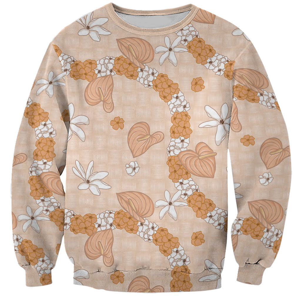 Hawaii Anthurium Tiare Pikake Lei Sweatshirt Alani Lauhala Art Pattern