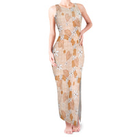 Hawaii Anthurium Tiare Pikake Lei Tank Maxi Dress Alani Lauhala Art Pattern LT01 Women Orange - Polynesian Pride