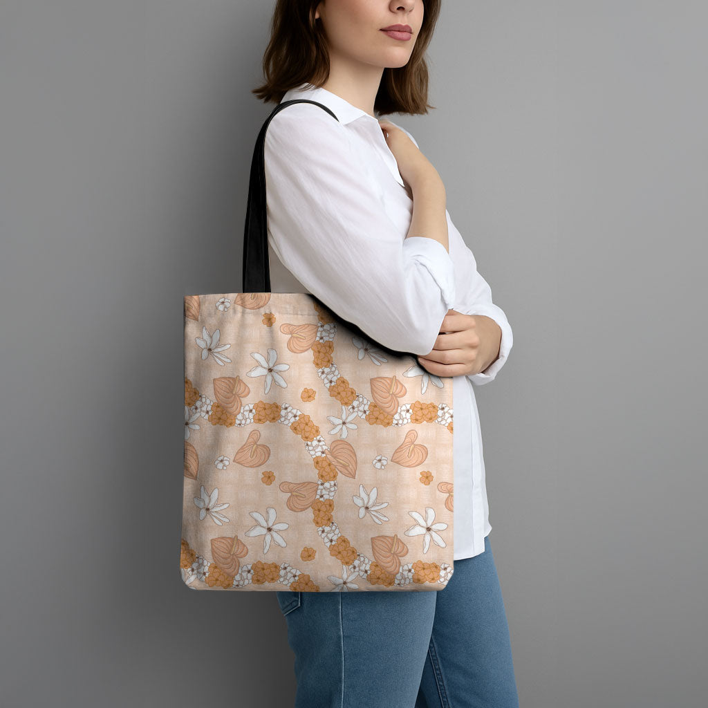 Hawaii Anthurium Tiare Pikake Lei Tote Bag Alani Lauhala Art Pattern