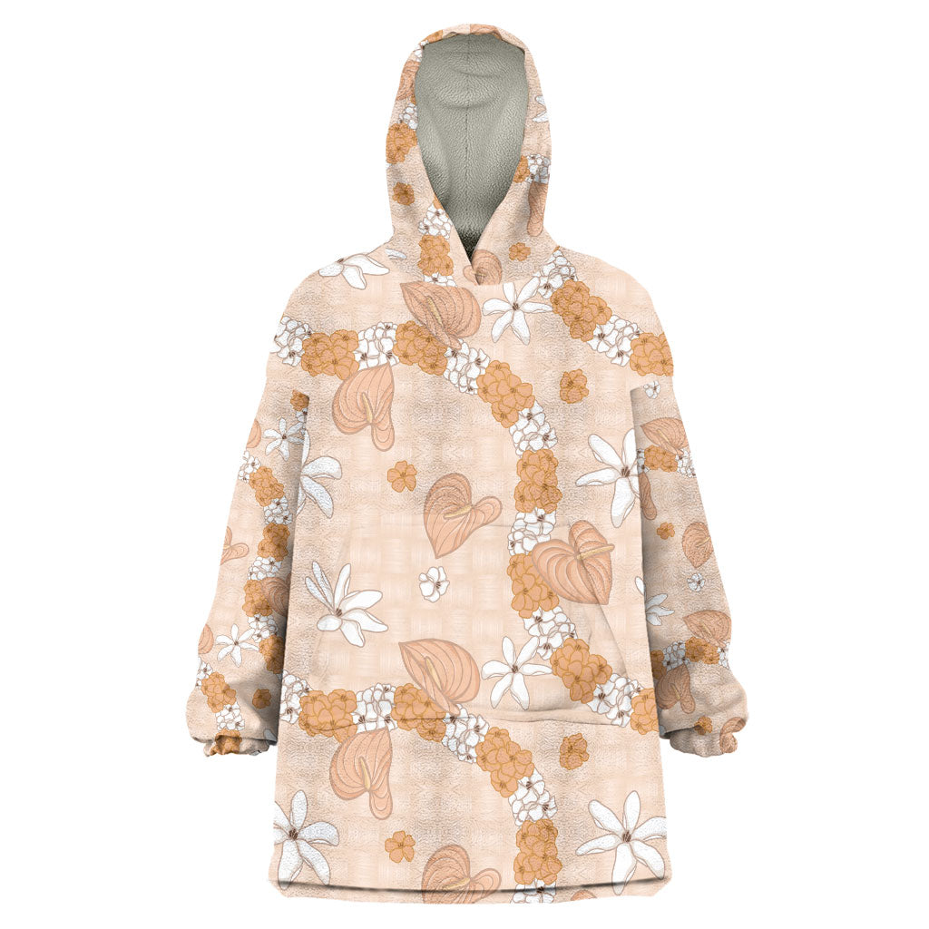 Hawaii Anthurium Tiare Pikake Lei Wearable Blanket Hoodie Alani Lauhala Art Pattern LT01 One Size Orange - Polynesian Pride