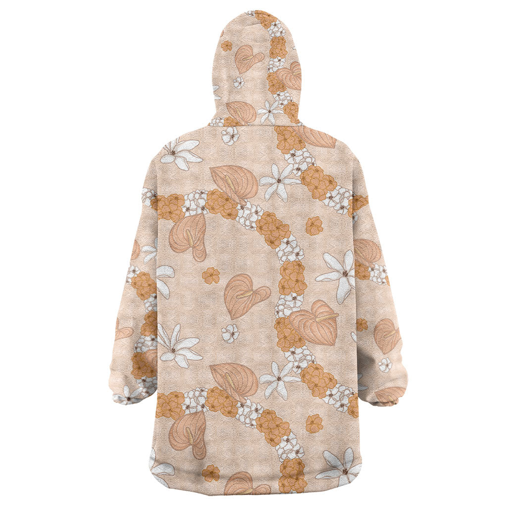 Hawaii Anthurium Tiare Pikake Lei Wearable Blanket Hoodie Alani Lauhala Art Pattern LT01 - Polynesian Pride