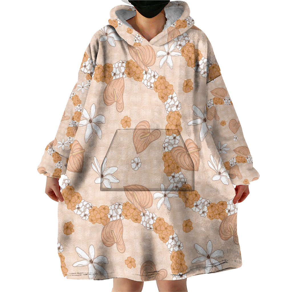 Hawaii Anthurium Tiare Pikake Lei Wearable Blanket Hoodie Alani Lauhala Art Pattern LT01 - Polynesian Pride