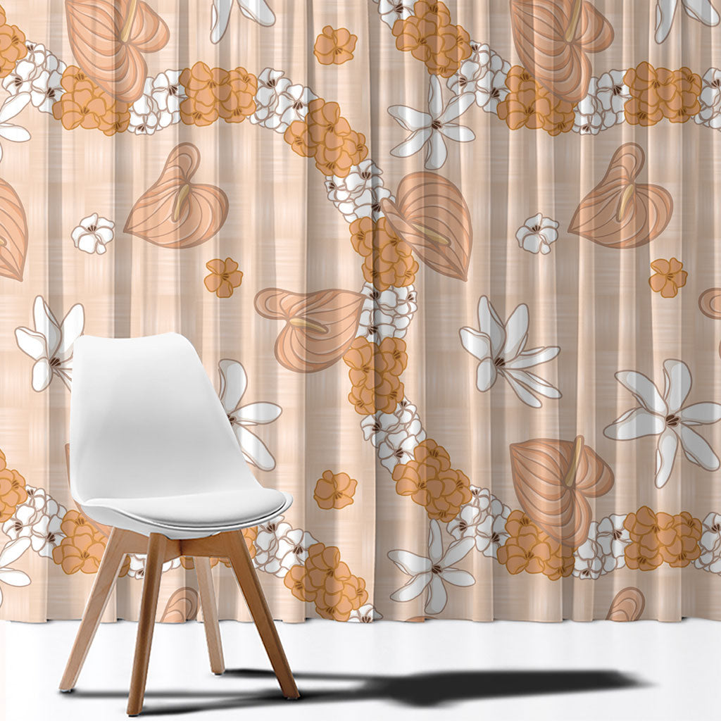 Hawaii Anthurium Tiare Pikake Lei Window Curtain Alani Lauhala Art Pattern