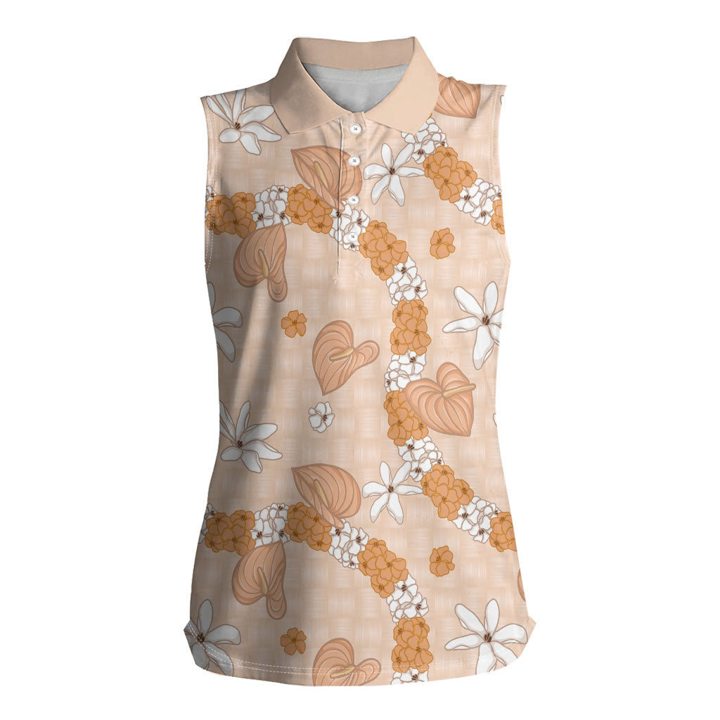 Hawaii Anthurium Tiare Pikake Lei Women Sleeveless Polo Shirt Alani Lauhala Art Pattern