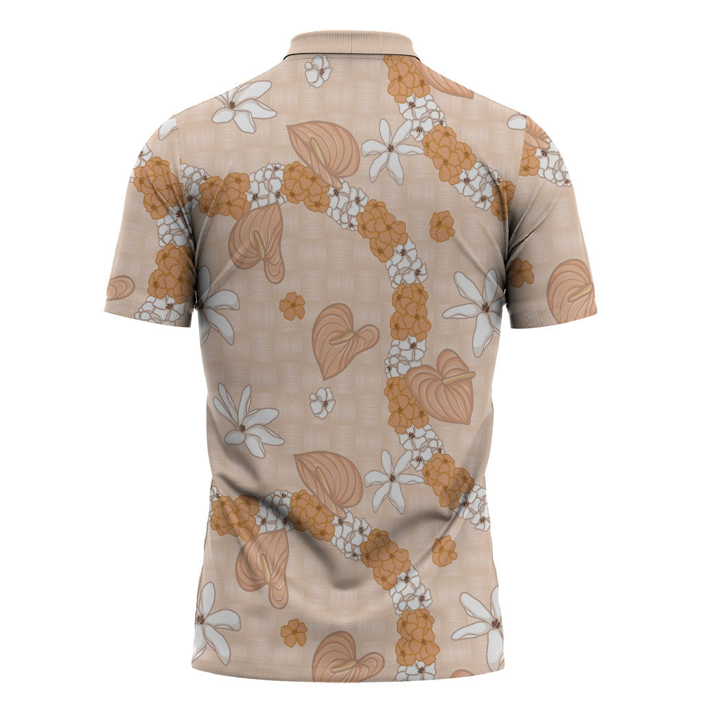 Hawaii Anthurium Tiare Pikake Lei Zipper Polo Shirt Alani Lauhala Art Pattern