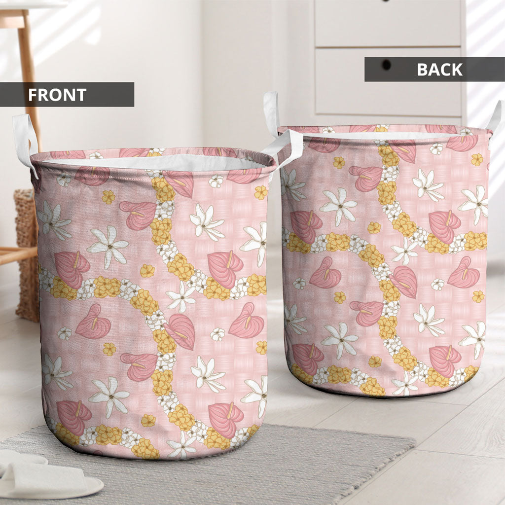 Hawaii Anthurium Tiare Pikake Lei Laundry Basket Akala Lauhala Art Pattern LT01 - Polynesian Pride