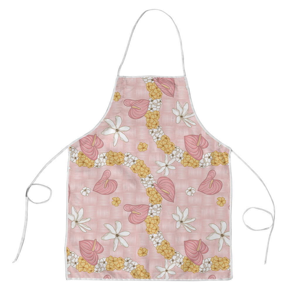 Hawaii Anthurium Tiare Pikake Lei Apron Akala Lauhala Art Pattern LT01 Pink - Polynesian Pride