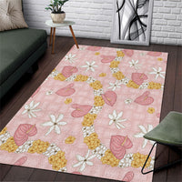 Hawaii Anthurium Tiare Pikake Lei Area Rug Akala Lauhala Art Pattern LT01 Pink - Polynesian Pride