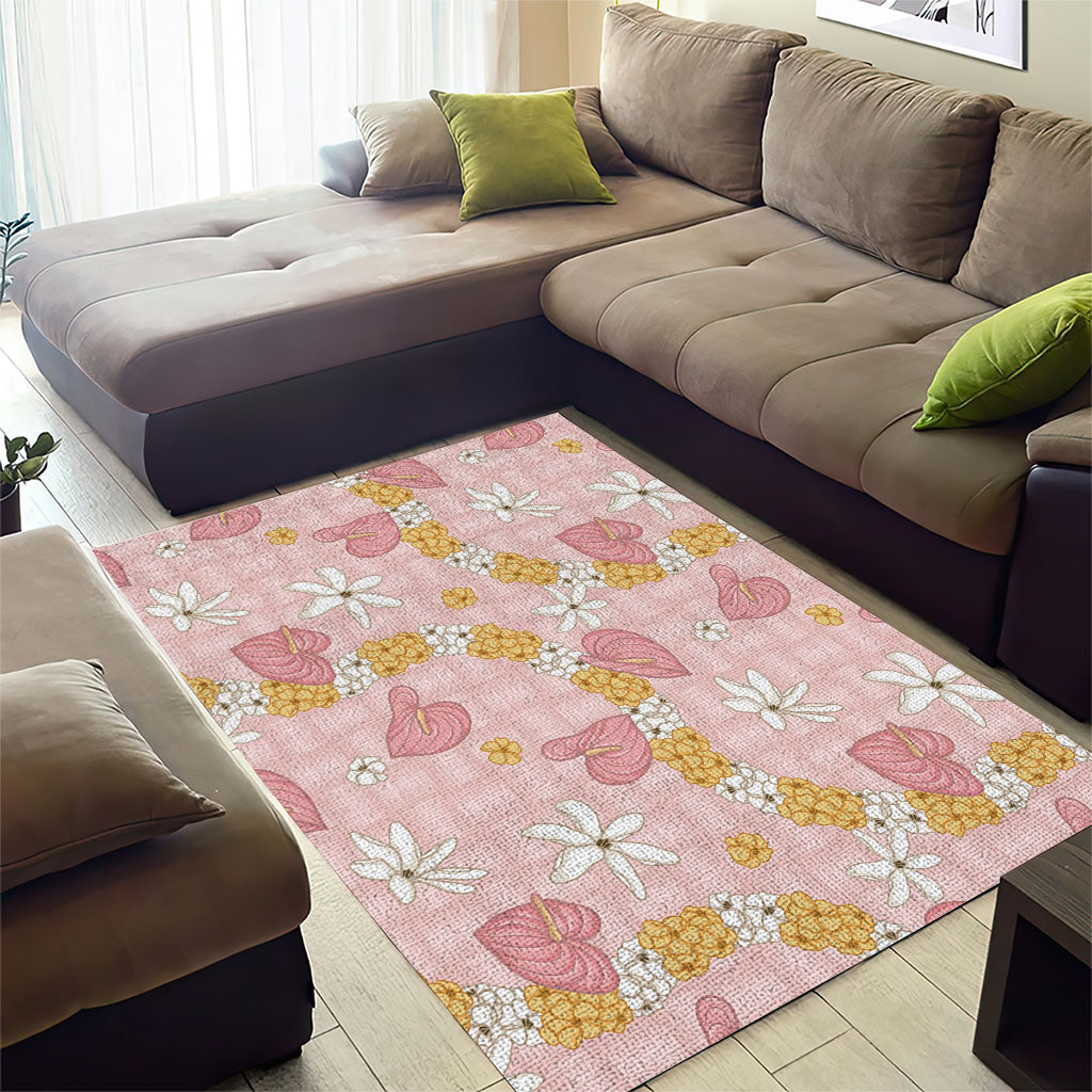 Hawaii Anthurium Tiare Pikake Lei Area Rug Akala Lauhala Art Pattern LT01 - Polynesian Pride