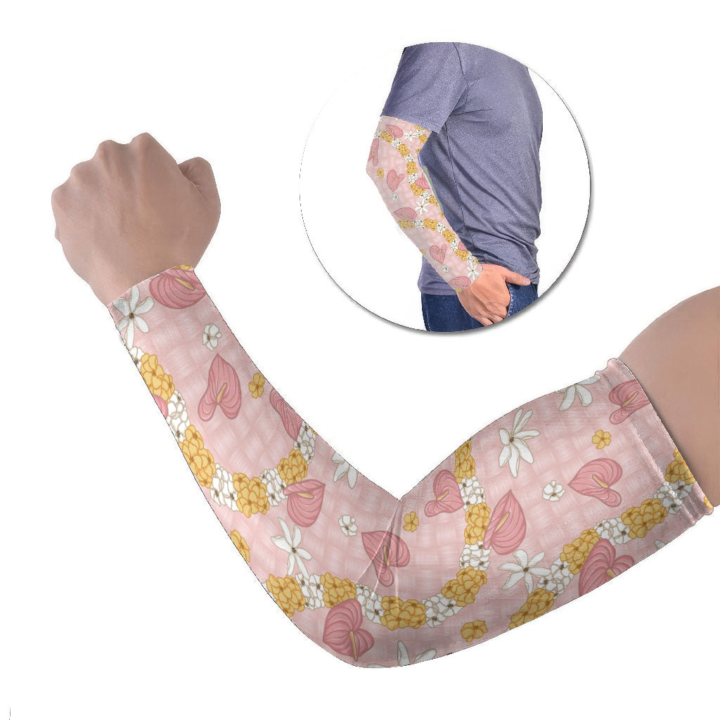 Hawaii Anthurium Tiare Pikake Lei Arm Sleeves Akala Lauhala Art Pattern