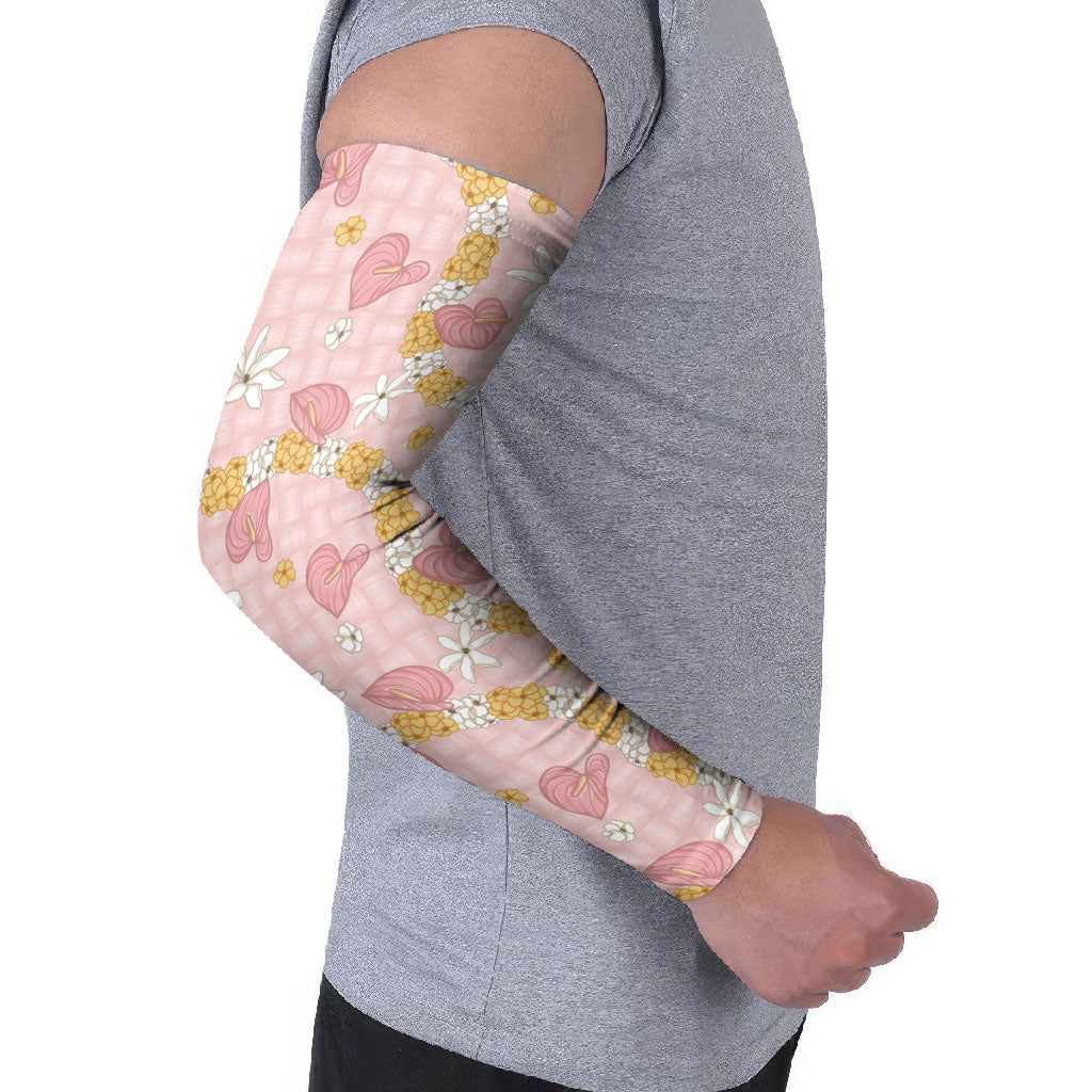 Hawaii Anthurium Tiare Pikake Lei Arm Sleeves Akala Lauhala Art Pattern