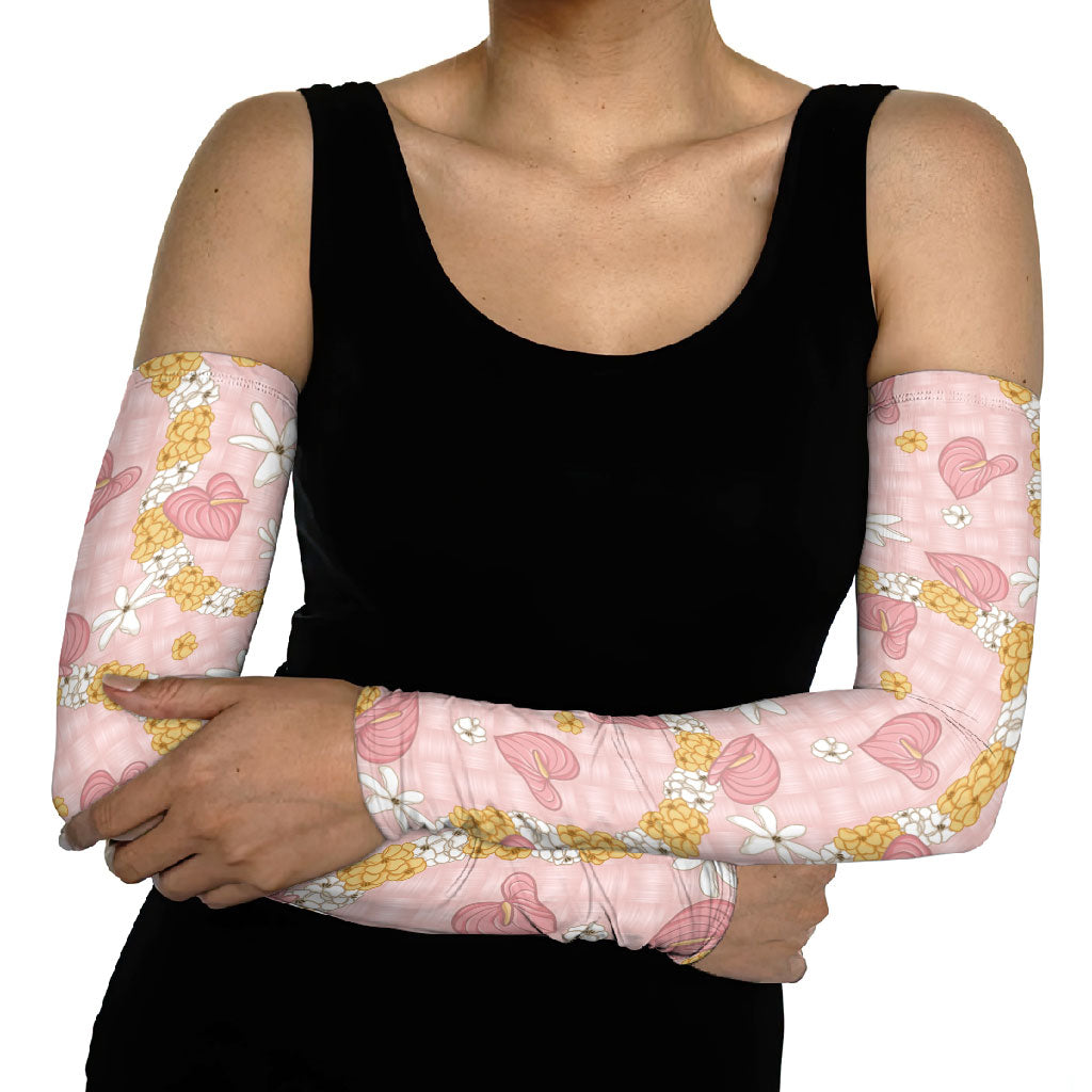 Hawaii Anthurium Tiare Pikake Lei Arm Sleeves Akala Lauhala Art Pattern
