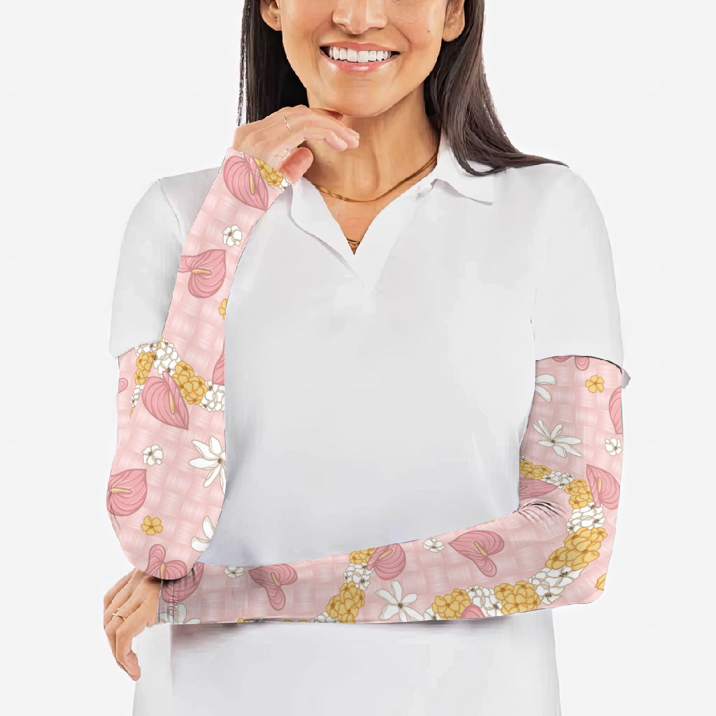 Hawaii Anthurium Tiare Pikake Lei Arm Sleeves Akala Lauhala Art Pattern