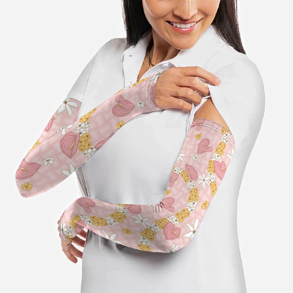 Hawaii Anthurium Tiare Pikake Lei Arm Sleeves Akala Lauhala Art Pattern