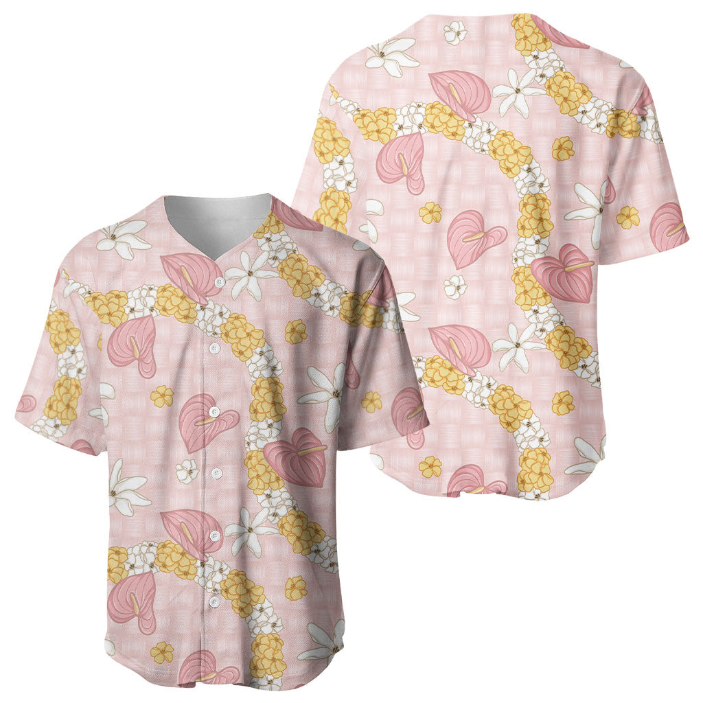 Hawaii Anthurium Tiare Pikake Lei Baseball Jersey Akala Lauhala Art Pattern LT01 - Polynesian Pride