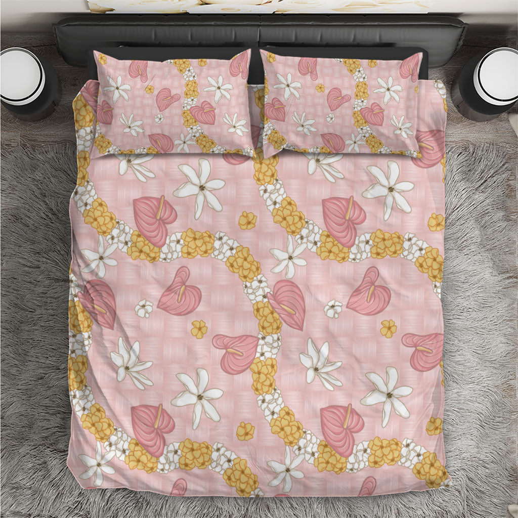 Hawaii Anthurium Tiare Pikake Lei Bedding Set Akala Lauhala Art Pattern