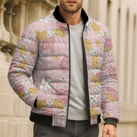 Hawaii Anthurium Tiare Pikake Lei Bomber Puffer Jacket Akala Lauhala Art Pattern