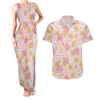 Hawaii Anthurium Tiare Pikake Lei Couples Matching Tank Maxi Dress and Hawaiian Shirt Akala Lauhala Art Pattern LT01 Pink - Polynesian Pride