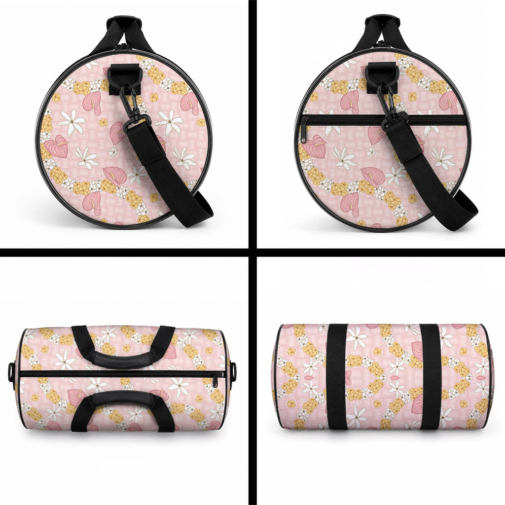 Hawaii Anthurium Tiare Pikake Lei Duffle Bag Akala Lauhala Art Pattern