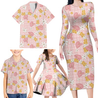 Hawaii Anthurium Tiare Pikake Lei Family Matching Long Sleeve Bodycon Dress and Hawaiian Shirt Akala Lauhala Art Pattern